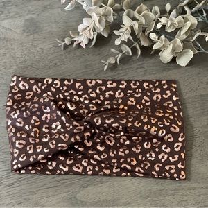 Deep plum & gold foil leopard twist headband